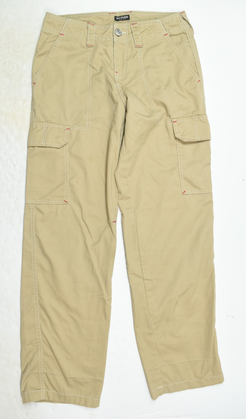 True Religion Cargo Pants Womens 26 Beige Khaki Straight Leg Relaxed Fit